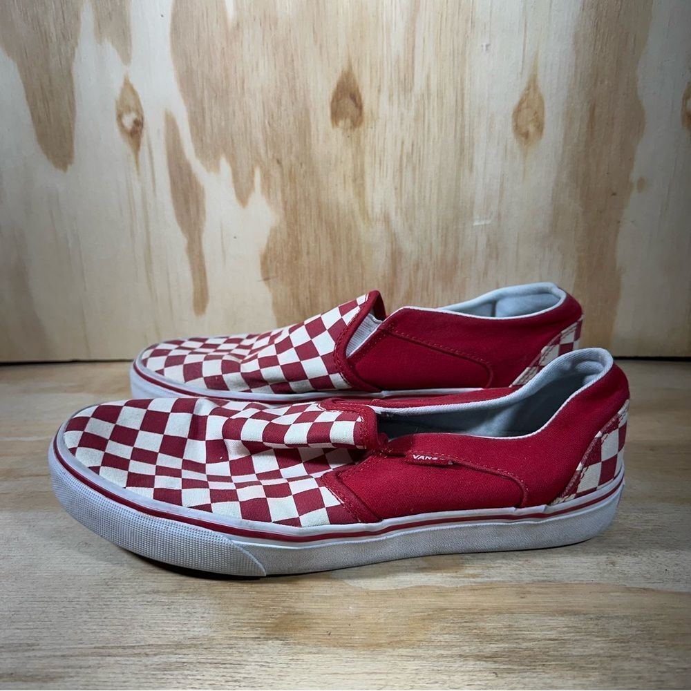 Vans Red and White Checkered Slip On Shoes Women’s Size 9.5
